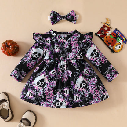 Baby Halloween long-sleeved dress for baby girls butterfly skull casual dress European and American Helloween dress