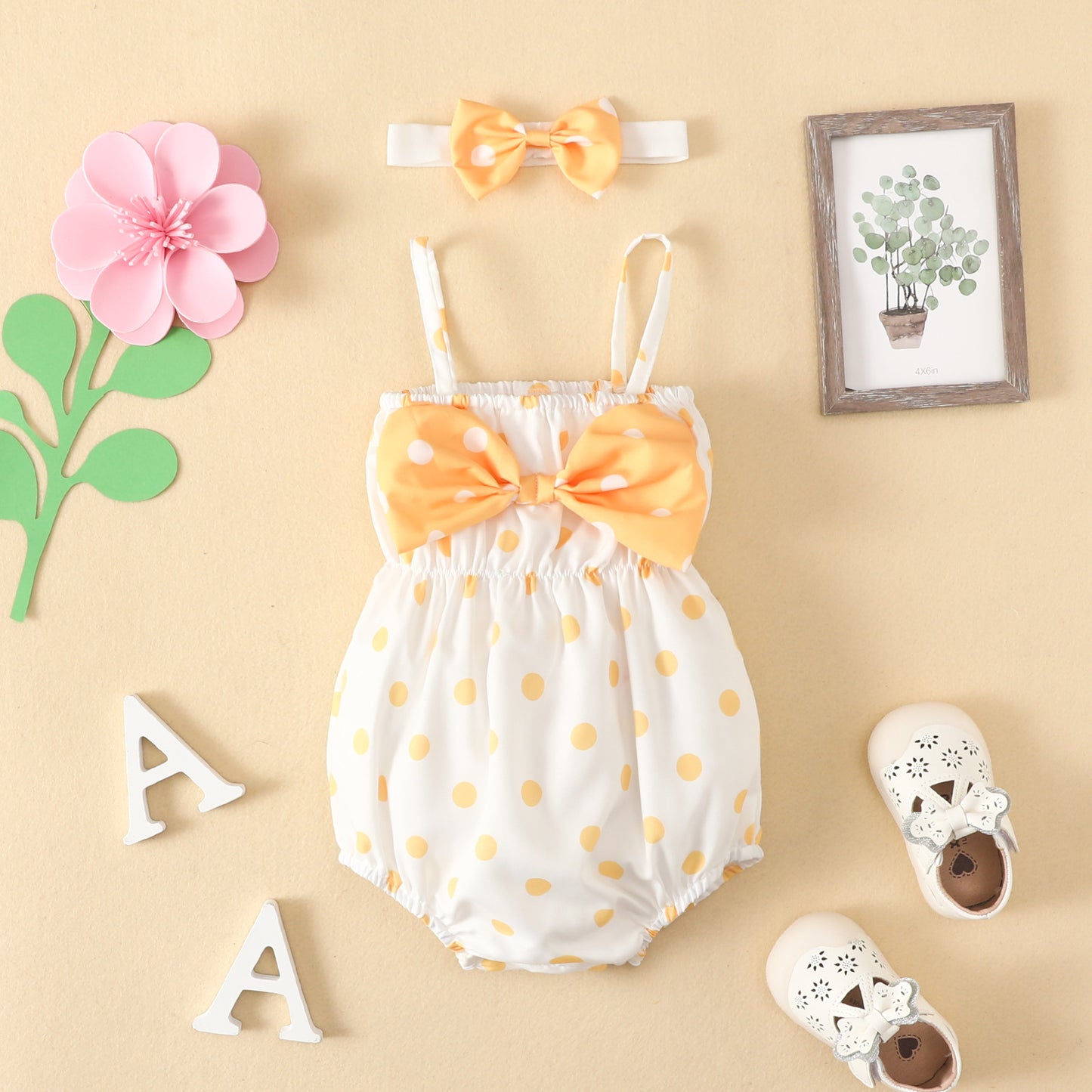 Infant and toddler double shoulder strap triangle romper for baby girl summer style bowknot crawling clothes baby off-shoulder polka dot wrap clothes
