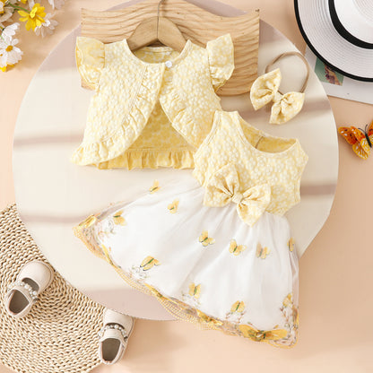 Summer sweet girl sleeveless short coat + vest butterfly mesh dress casual suit