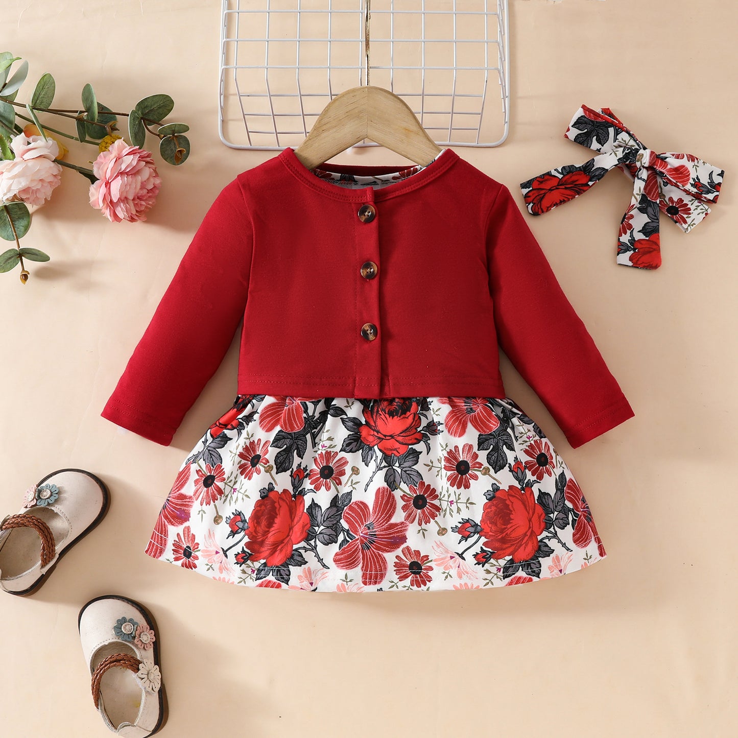 Toddler Girl Long Sleeve Jacket Sleeveless Dress Set 0-3 Years Old Floral Butterfly Sleeveless Dress + Jacket Two-piece Set