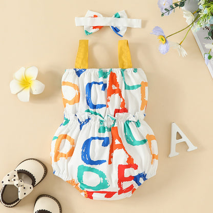 Summer baby big bow double shoulder strap triangle romper casual newborn multi-color letter triangle romper