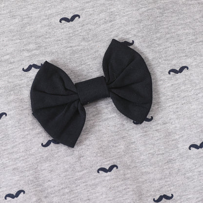 Summer baby bow tie short-sleeved romper original round neck cotton beard print short romper