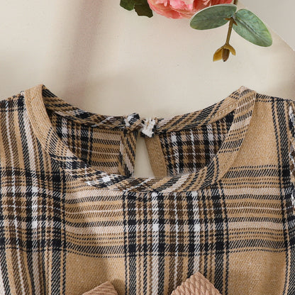 Summer baby dress suit sleeveless ruffled short coat top plaid bow dress