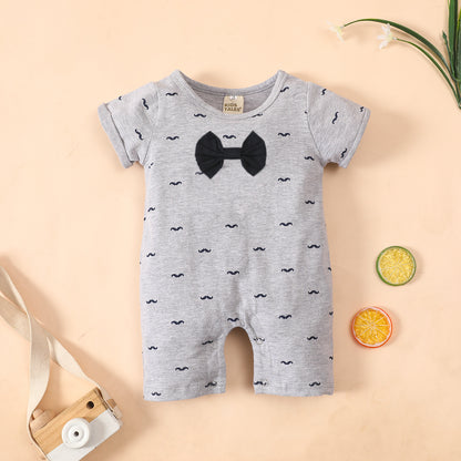 Summer baby bow tie short-sleeved romper original round neck cotton beard print short romper