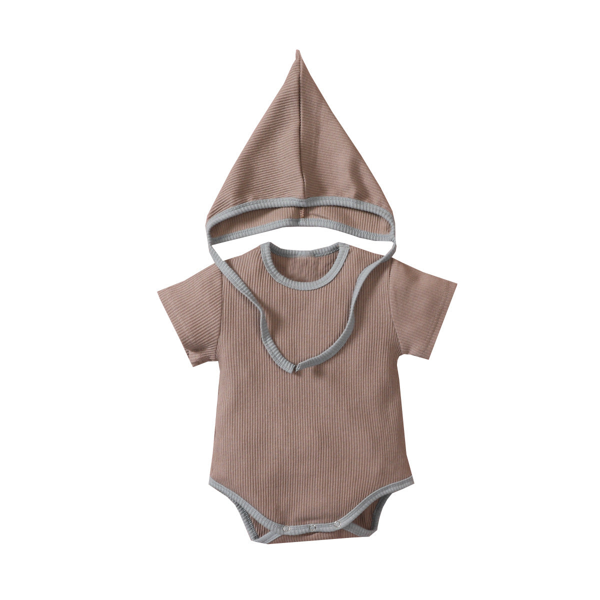 Detachable hood short-sleeved solid color triangle jumpsuit romper suit