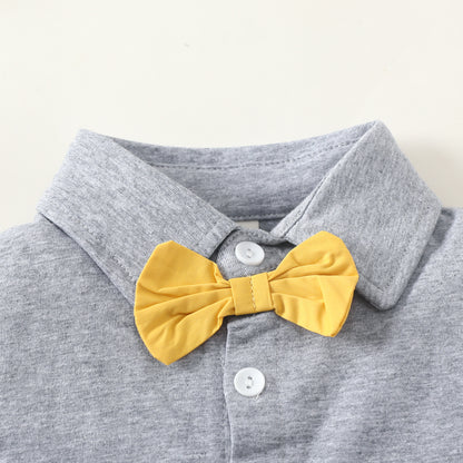 Summer cross-border infant boy gentleman lapel bow single-breasted top solid color shorts suit