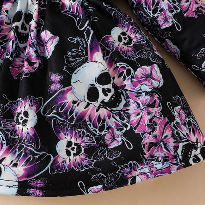 Baby Halloween long-sleeved dress for baby girls butterfly skull casual dress European and American Helloween dress