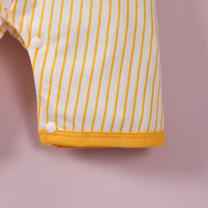 Bow tie gentleman lapel smiley face striped romper short sleeve jumpsuit