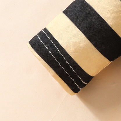 Baby cute little bee striped long-sleeved triangle romper with embroidered chapter suspender skirt autumn and winter skirt suit