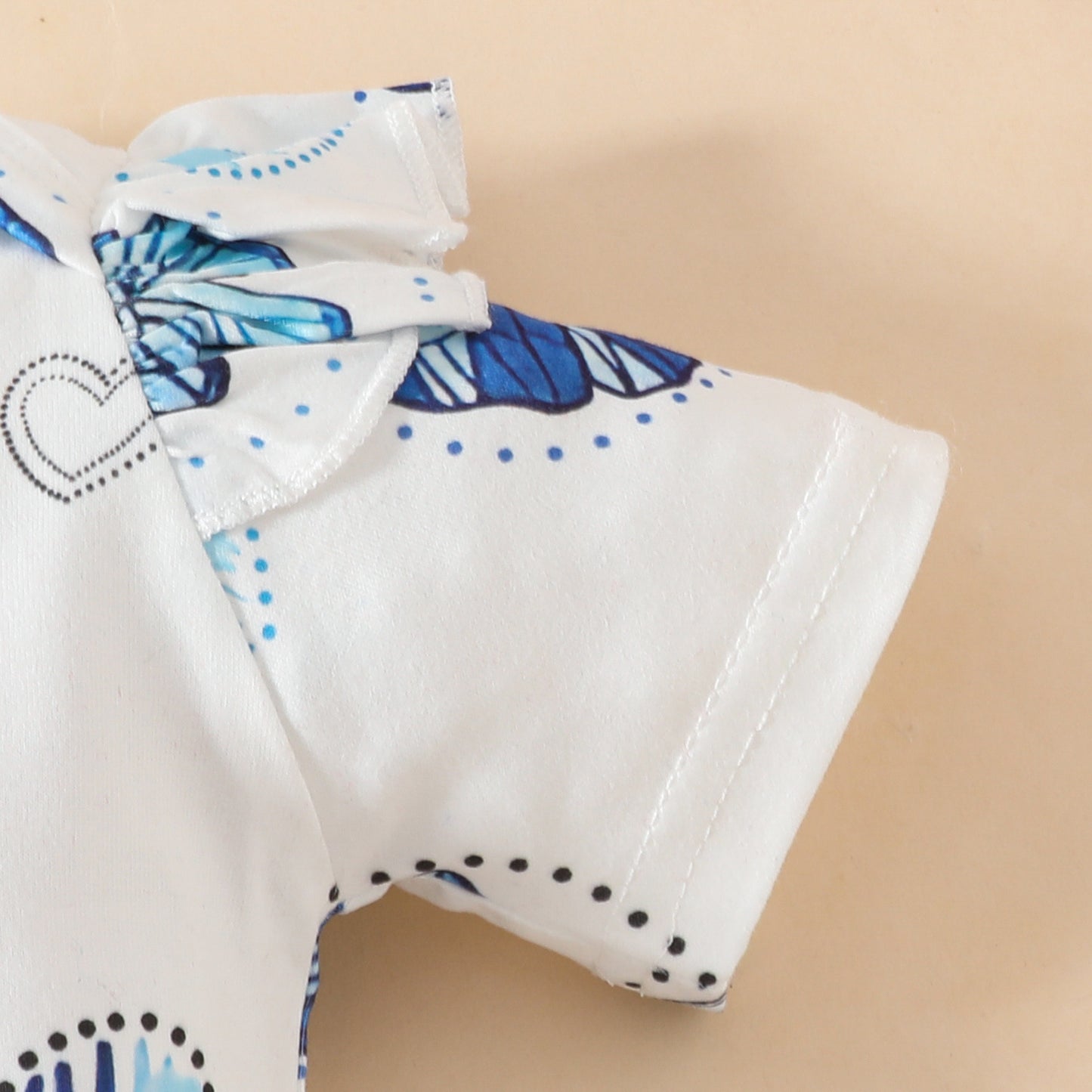 Summer baby girl butterfly heart pattern short-sleeved triangle romper corduroy bow shorts three-piece suit