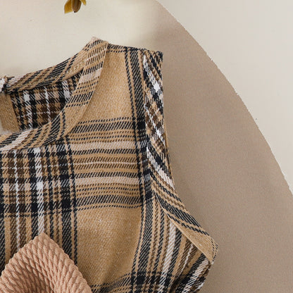 Summer baby dress suit sleeveless ruffled short coat top plaid bow dress