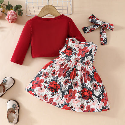 Toddler Girl Long Sleeve Jacket Sleeveless Dress Set 0-3 Years Old Floral Butterfly Sleeveless Dress + Jacket Two-piece Set