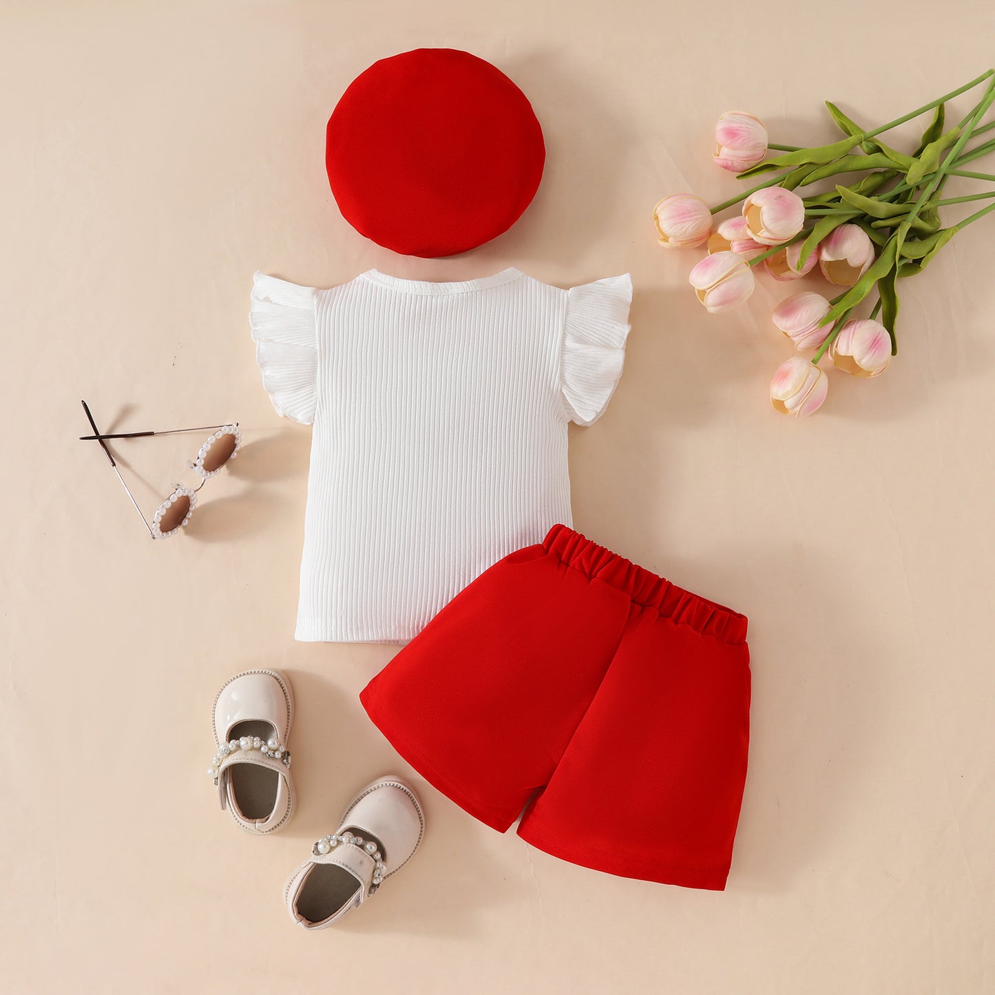 Toddler Girl Sleeveless Ruffled Big Bowknot Ribbed Top Fake Purse Skirt Pants Hat Set