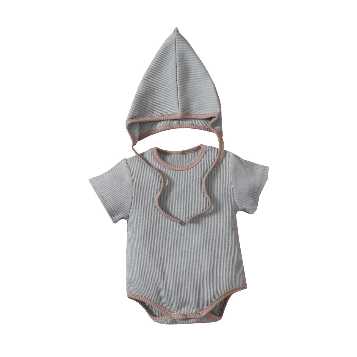 Detachable hood short-sleeved solid color triangle jumpsuit romper suit