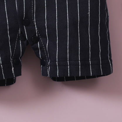Infant Boys Bow Tie Lapel Splicing Romper Short Sleeve One-Piece Suit