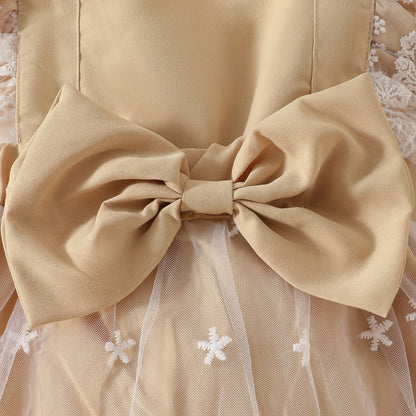 Children's clothing summer sweet girl baby casual jumpsuit baby big bow lace romper skirt
