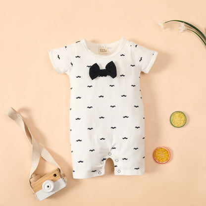 Summer baby bow tie short-sleeved romper original round neck cotton beard print short romper