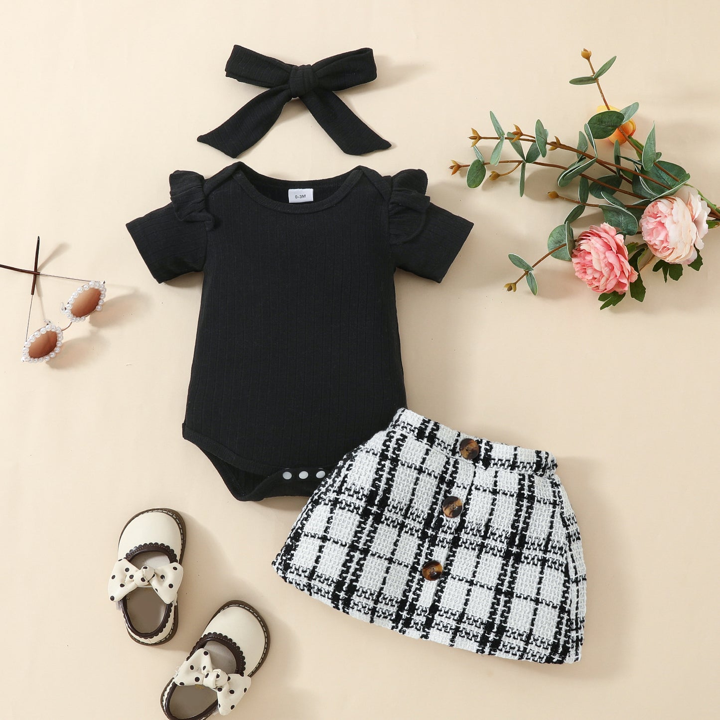 Fashion baby short-sleeved top skirt suit 0-1Y baby girl solid color triangle romper gold silk skirt