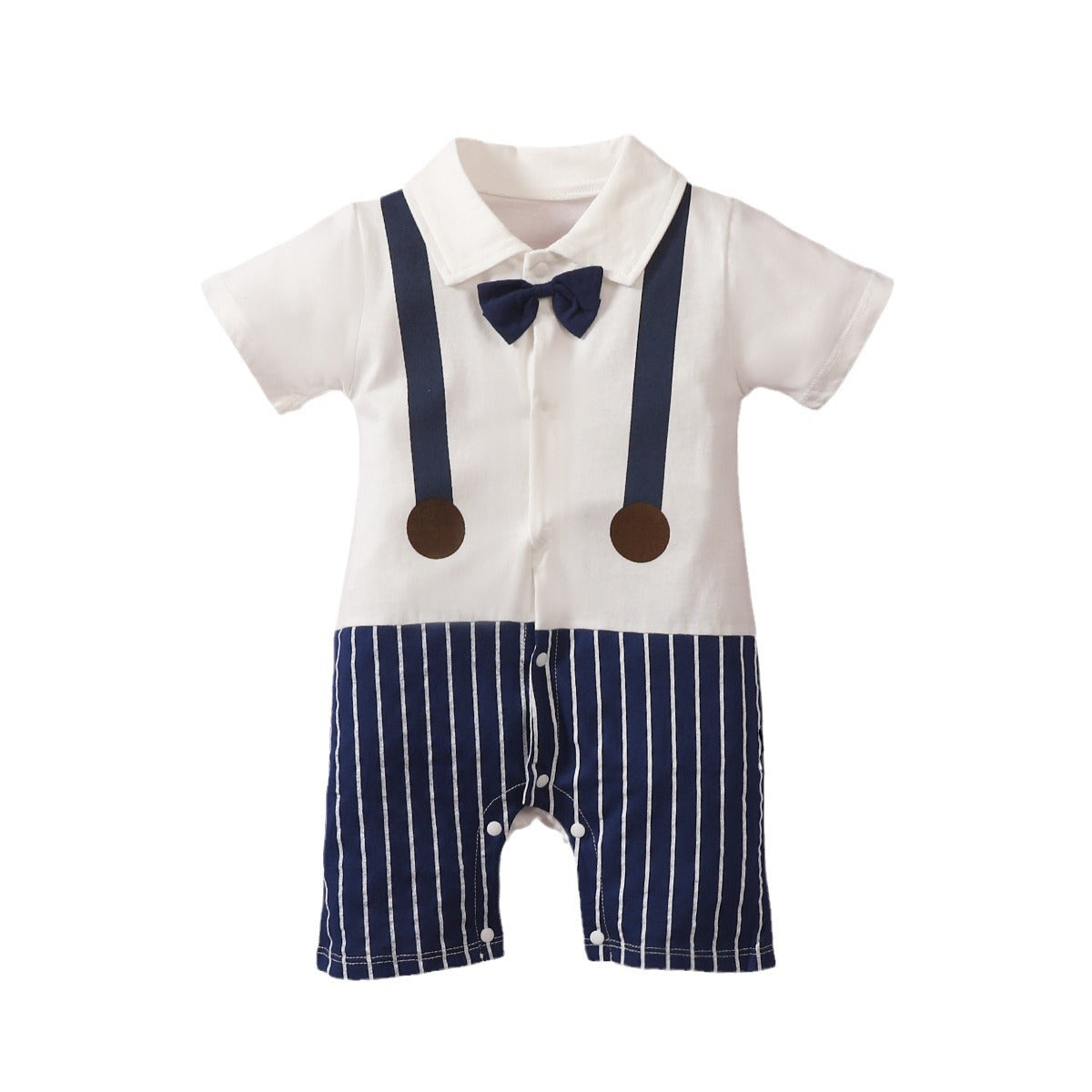 Infant Boys Bow Tie Lapel Splicing Romper Short Sleeve One-Piece Suit