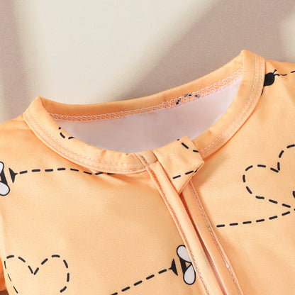 New baby zipper onesie full print long sleeve long leg crawler four seasons wear baby girl onesie headband
