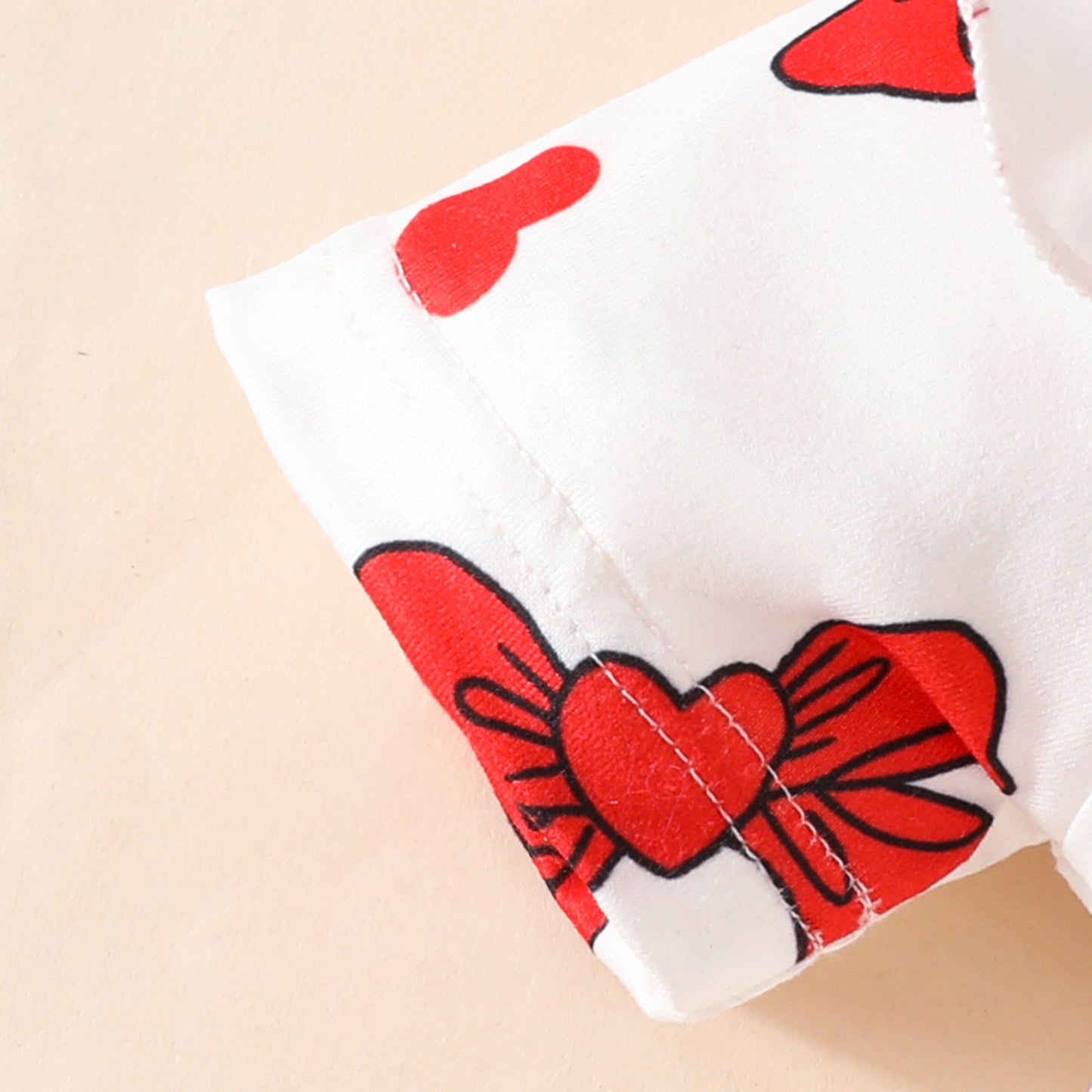 Summer sweet girl bow print short-sleeved triangle romper corduroy bear cub suspender skirt three-piece set