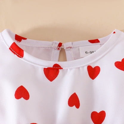 Baby Girl Sleeveless Ruffle Short Jacket Sleeveless Heart Dress Hairband Summer One-piece Dress Set