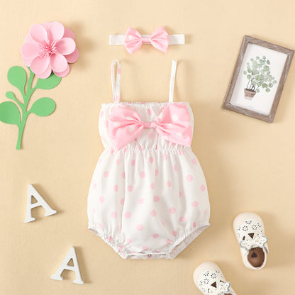 Infant and toddler double shoulder strap triangle romper for baby girl summer style bowknot crawling clothes baby off-shoulder polka dot wrap clothes