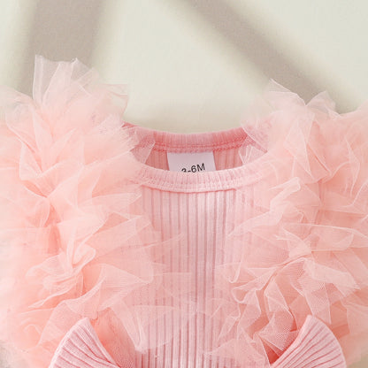 Summer baby mesh one-piece triangle romper dress sweet style baby girl bow sleeveless one-piece dress headband