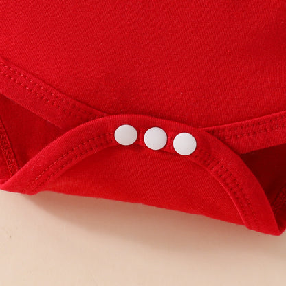 Baby Girls One-piece Dress Set Long Sleeve Red Triangle Romper Bear Doll Overall Dress Hairband