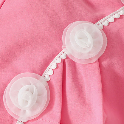 Girls Sweetheart Lace Flower Sweet Sleeveless Ribbed Top Simple A-Line Pleated Skirt Set