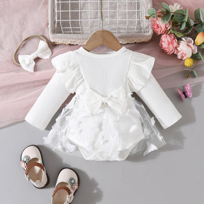Baby Girl Sweet Sleeveless Lace Triangle Romper Mesh Skirt Newborn Lace Flower Cover-up Dress
