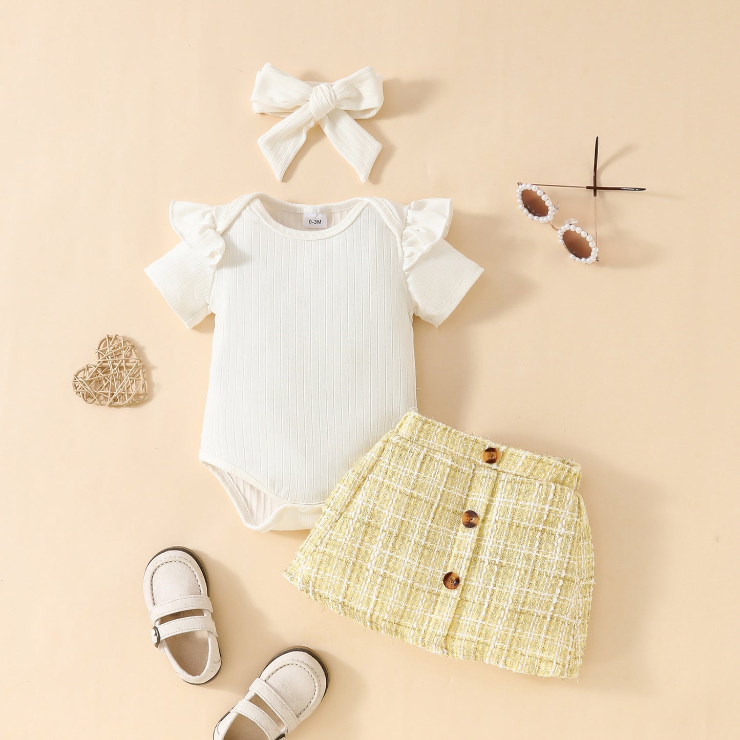 Fashion baby short-sleeved top skirt suit 0-1Y baby girl solid color triangle romper gold silk skirt