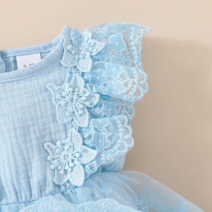 Baby Girl Sweet Sleeveless Lace Triangle Romper Mesh Skirt Newborn Lace Flower Cover-up Dress
