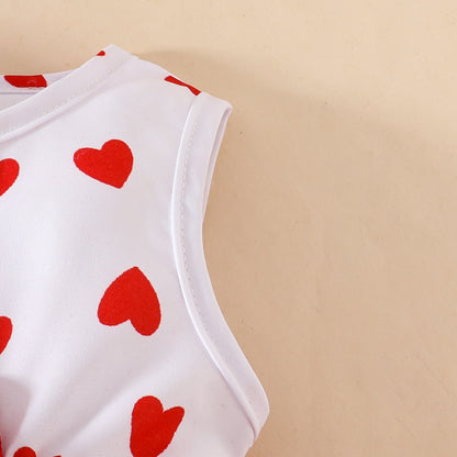 Baby Girl Sleeveless Ruffle Short Jacket Sleeveless Heart Dress Hairband Summer One-piece Dress Set