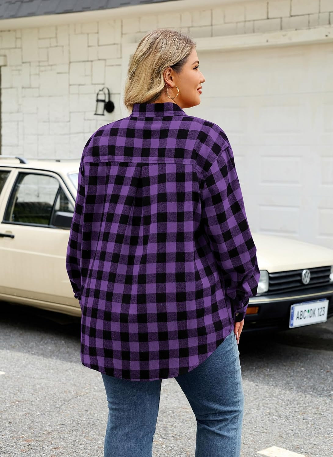 Womens Plus Size Flannel Shirts Long Sleeve Button Down Plaid Shirt Roll Up Oversize Checkered Blouse Top Fall