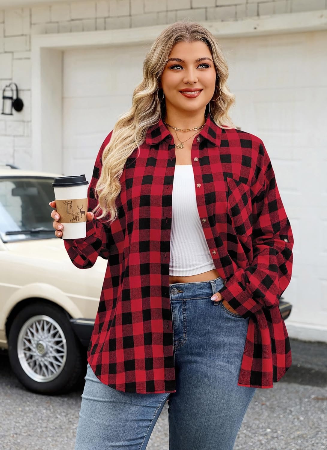Splensive Womens Plus Size Flannel Shirts Long Sleeve Button Down Plaid Shirt Roll Up Oversize Checkered Blouse Top Fall
