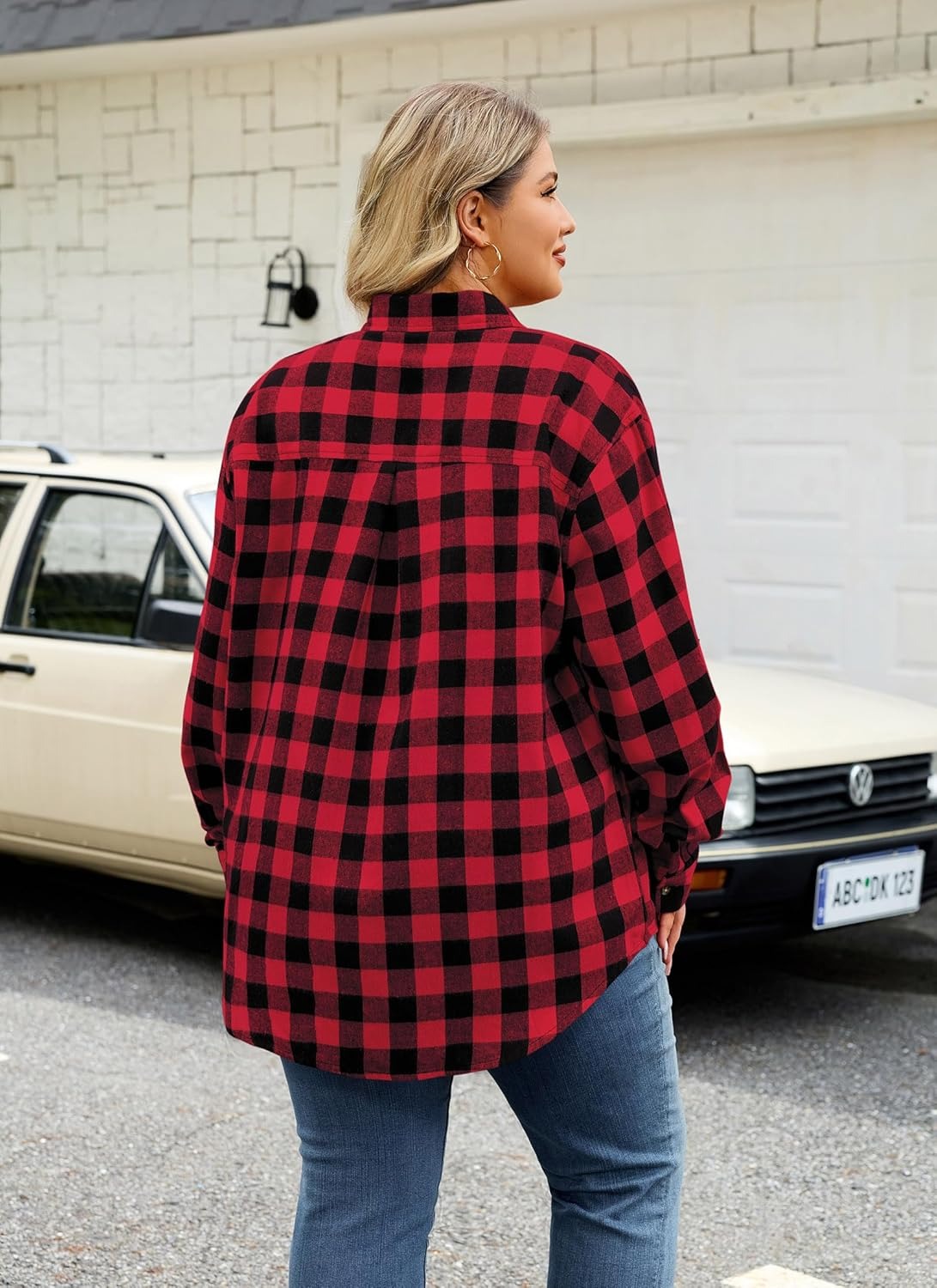 Splensive Womens Plus Size Flannel Shirts Long Sleeve Button Down Plaid Shirt Roll Up Oversize Checkered Blouse Top Fall
