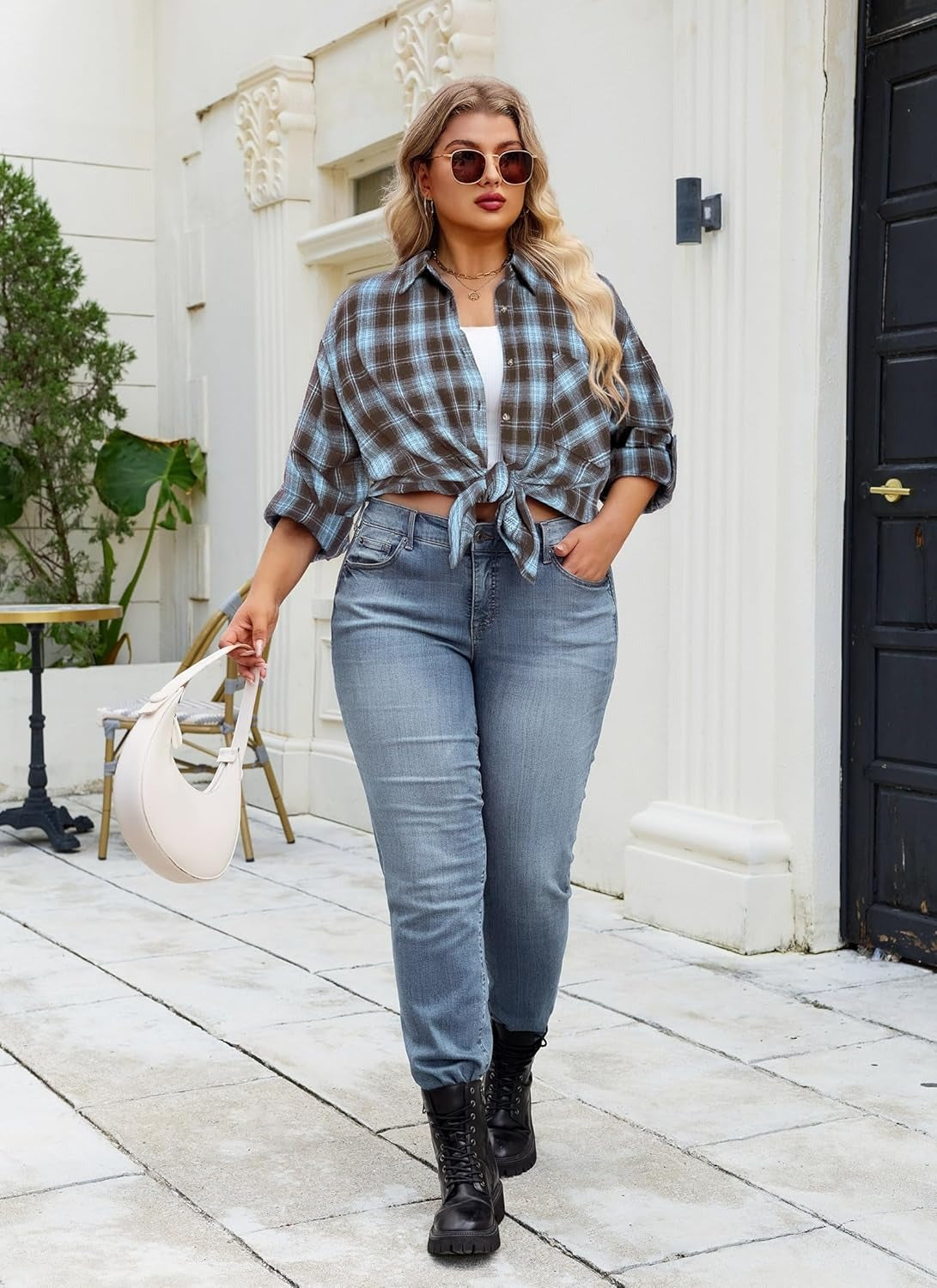 Splensive Womens Plus Size Flannel Shirts Long Sleeve Button Down Plaid Shirt Roll Up Oversize Checkered Blouse Top Fall