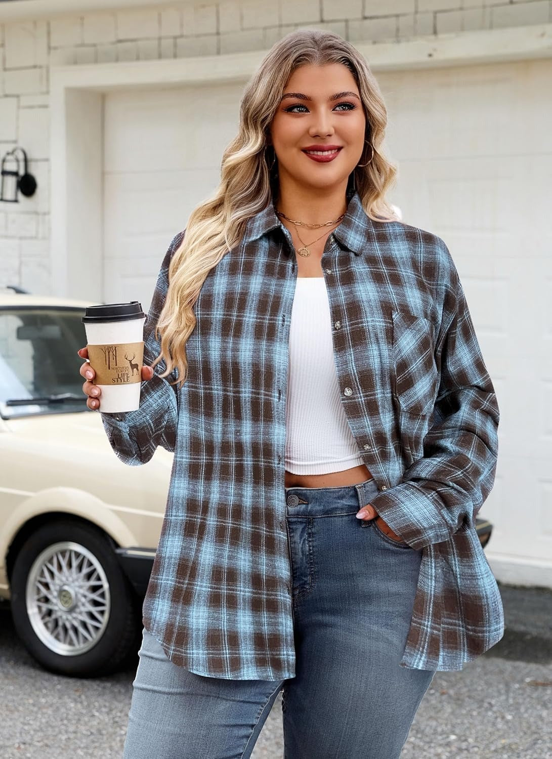 Splensive Womens Plus Size Flannel Shirts Long Sleeve Button Down Plaid Shirt Roll Up Oversize Checkered Blouse Top Fall
