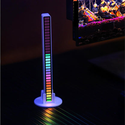 Colorful LED strip light on a stand with a dark background