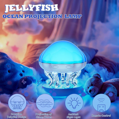 Jellyfish ocean projection lamp with blue light in a bedroom