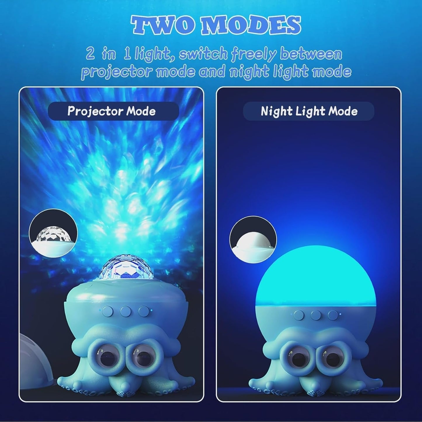 Octopus-shaped night light with projector mode and night light mode